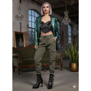 H&M Women's Slim Fit Cargo Joggers Olive Green Utility Pants Size Small Gorpcore